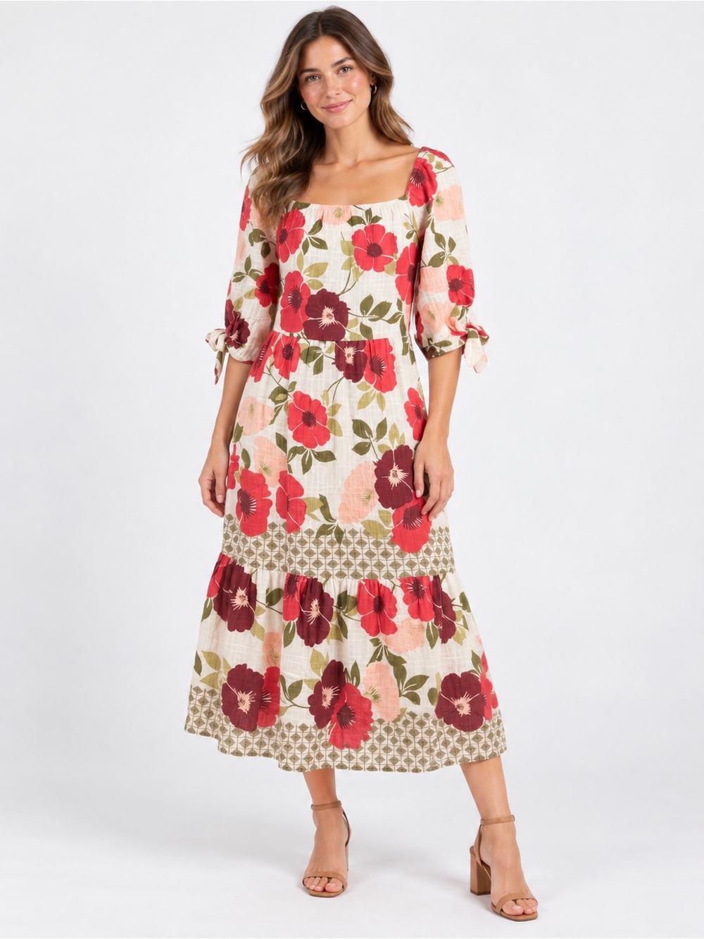 Hope Springs Floral Lined Sleepdress - White & Red Floral small d1